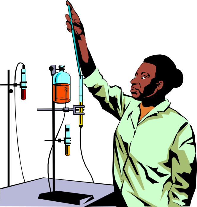Vector Illustration of Laboratory Technician Test Tubes and Flasks with Pipette