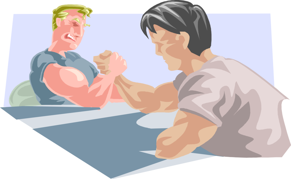 Vector Illustration of Arm Wrestlers Wrestling in Strength Competition