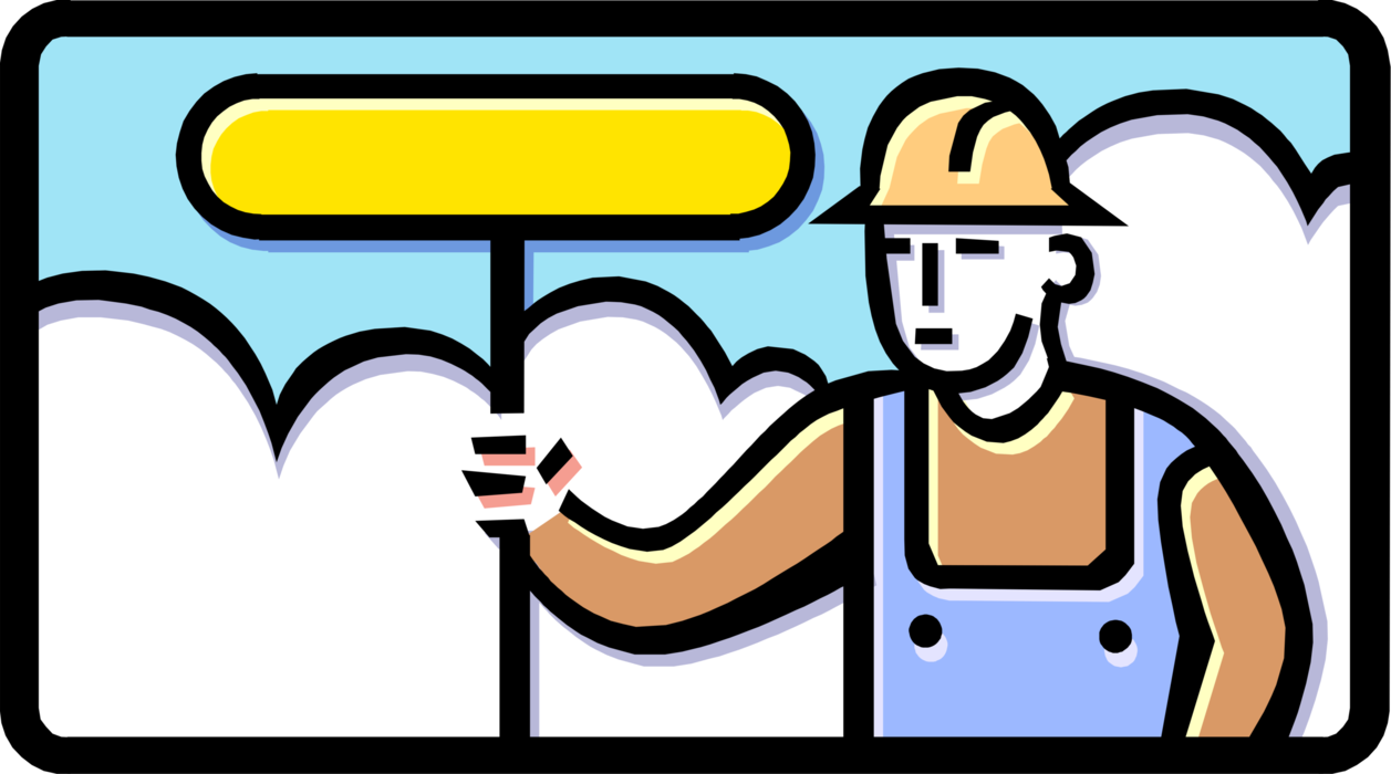 Vector Illustration of Construction Road Crew Holds Traffic Stop Sign 
