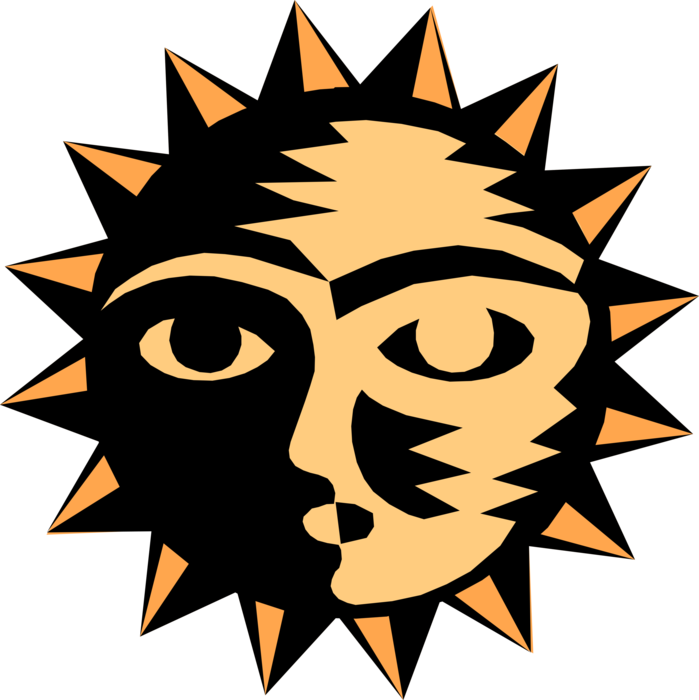 Vector Illustration of Personified Sun Face Night and Day