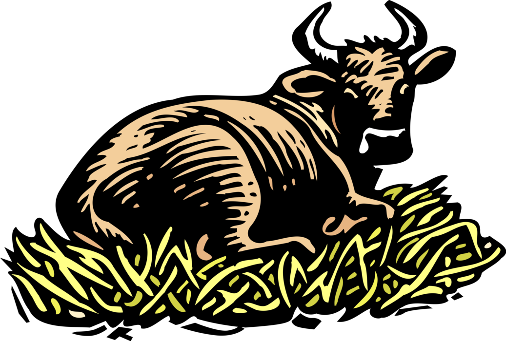 Vector Illustration of Horned Bull or Cattle Lying Down