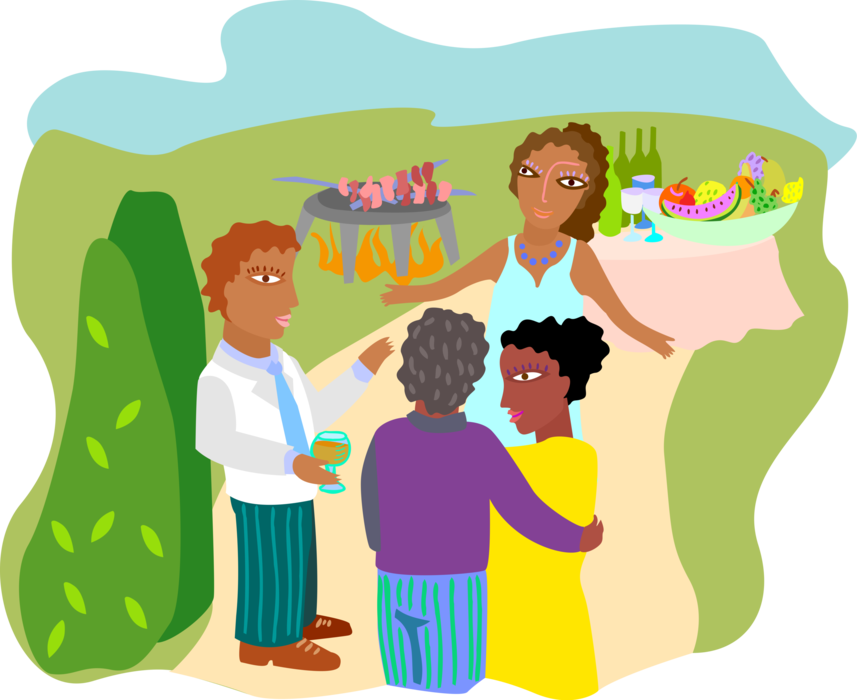 Vector Illustration of Outdoor Office Party Picnic Guests