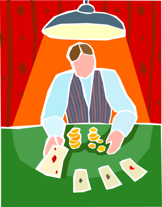 Vector Illustration of Casino Gambling Games of Chance Dealer Deals Blackjack Cards