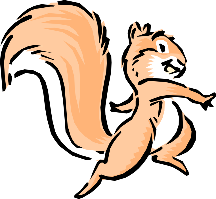 Vector Illustration of Cartoon Arboreal, Bushy-Tailed Rodent Squirrel Dancing