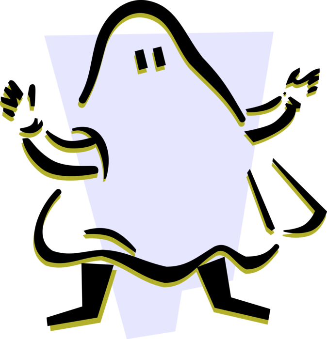 Vector Illustration of Man Disguised as Scary Ghost Phantom, Apparition, Spirit, Spook Says Boo!