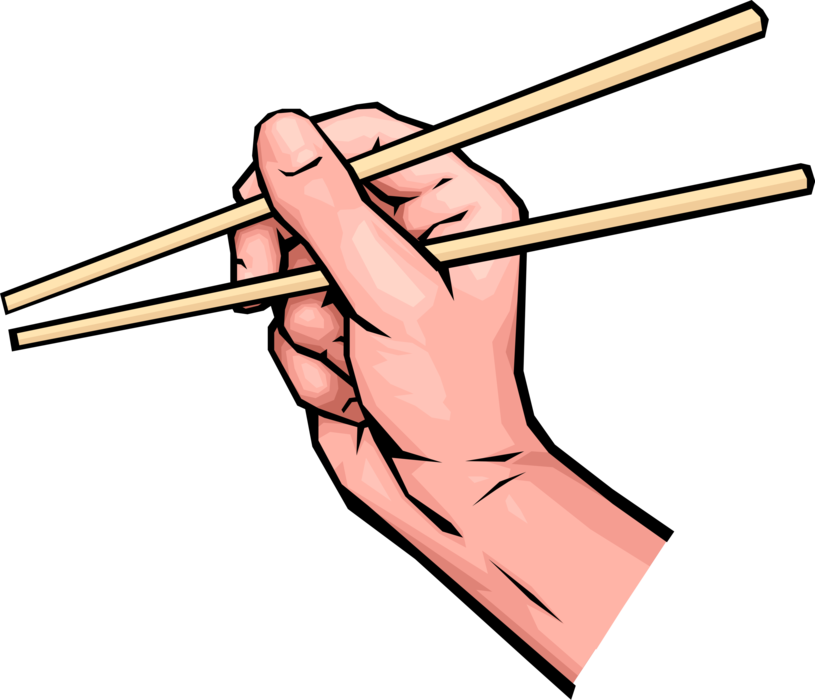 Vector Illustration of Hands Holding Chinese Chopsticks