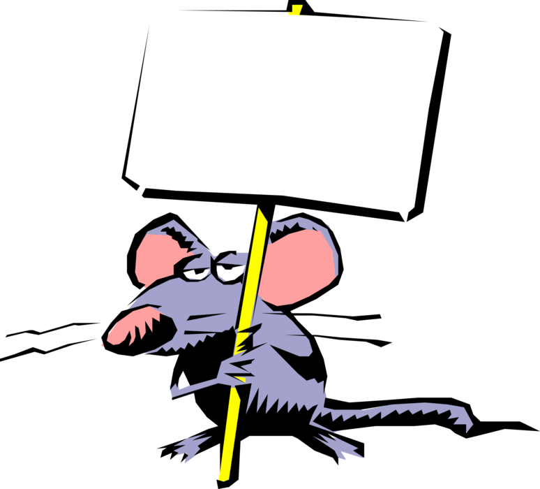 Vector Illustration of Rodent Mouse with Protest Picket Sign
