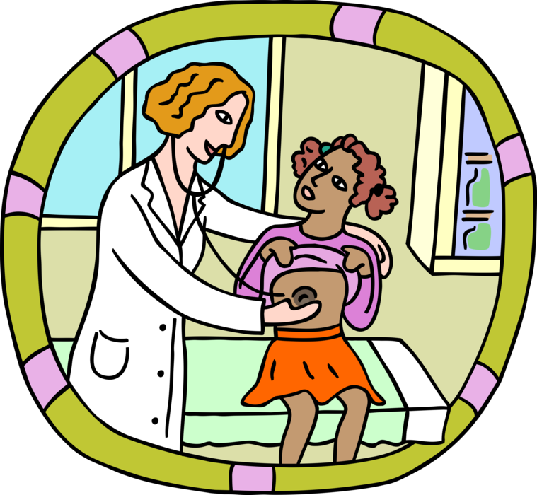 Vector Illustration of Young Female Patient Receives Medical Doctor's Office Medical Examination