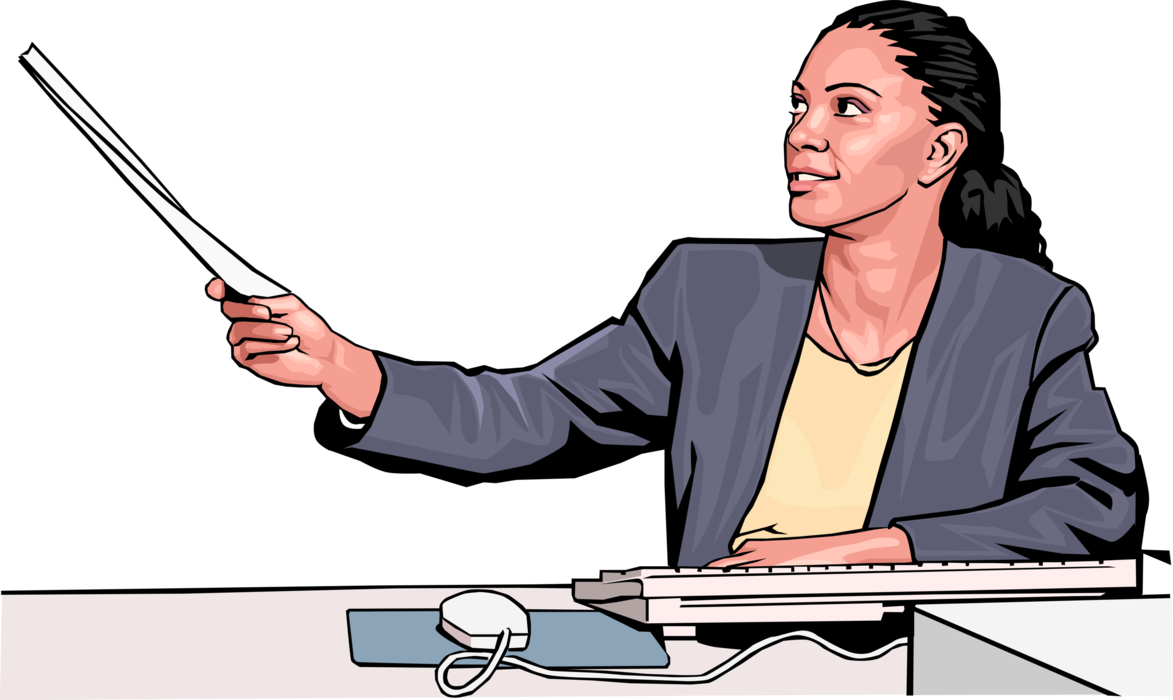 Vector Illustration of Businesswoman Completes and Submits Business Report