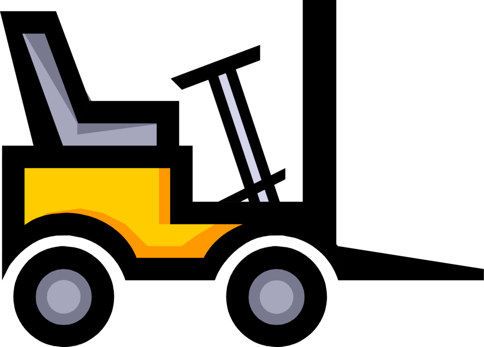 Vector Illustration of Industrial WarehouseForklift Truck Lifts Heavy Objects