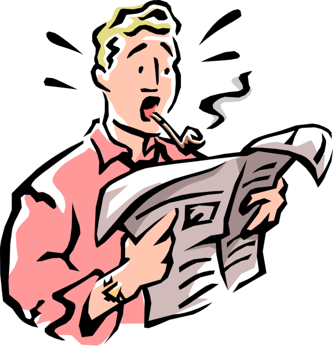 Vector Illustration of Dad Reads Shocking Report in Newspaper