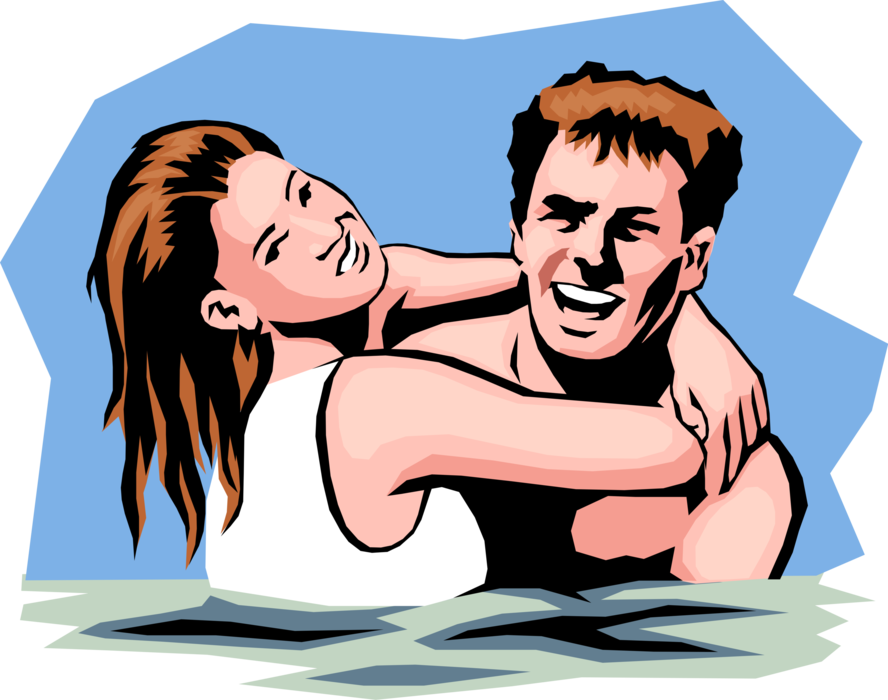 Vector Illustration of Happy Vacation Couple Swimming
