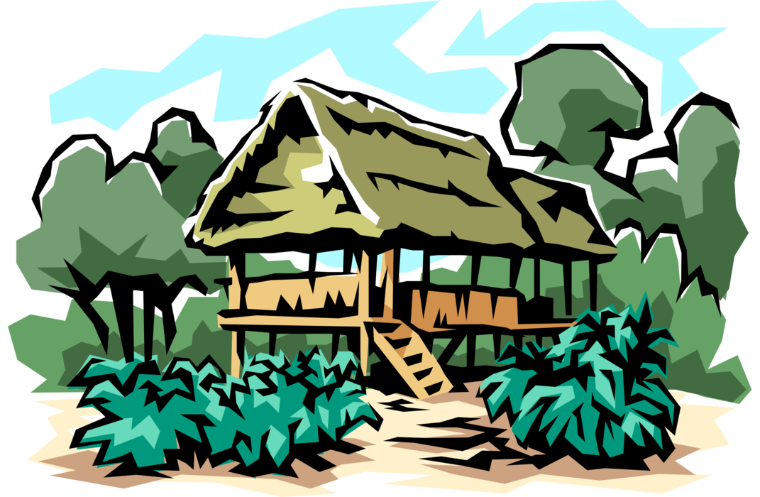 Vector Illustration of Safari House on Stilts in Jungle