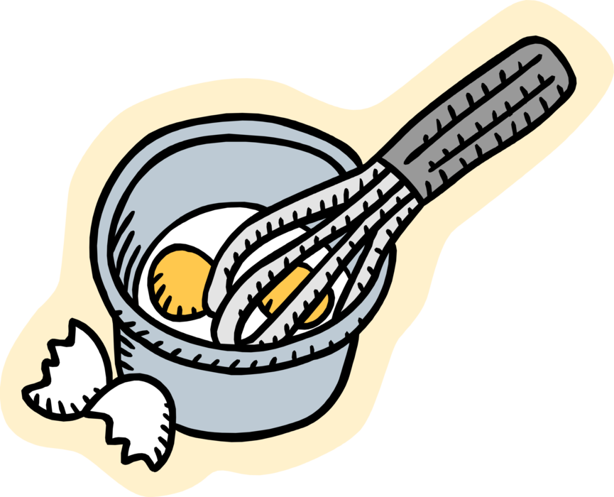 Vector Illustration of Beating Eggs in Mixing Bowl with Whisk