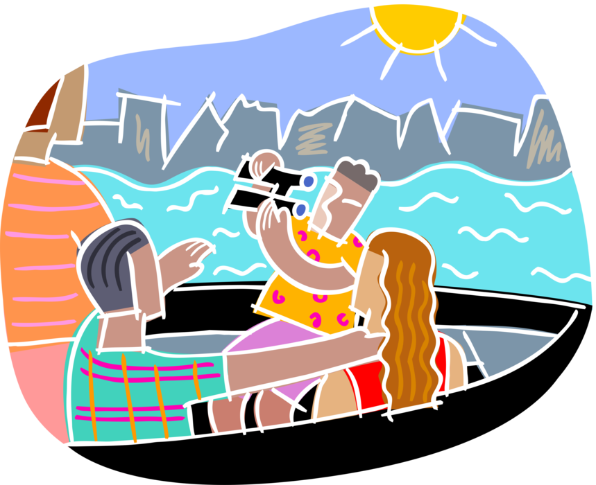Vector Illustration of Vacation Tourists on Boat Ride