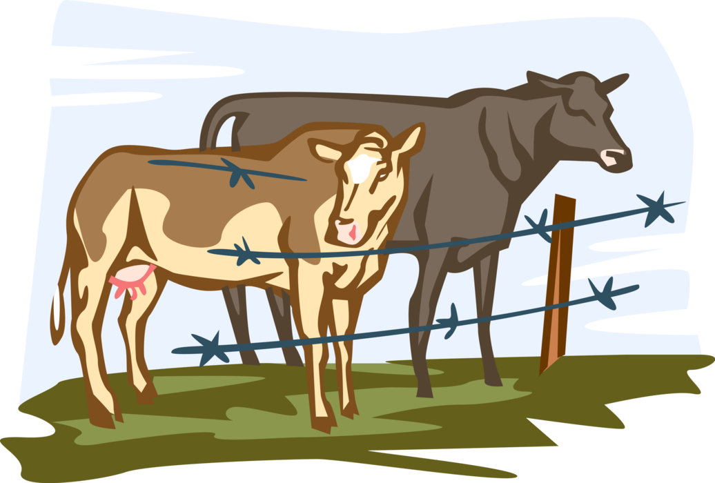 Vector Illustration of Farm Agriculture Livestock Animal Dairy Cows in Pasture