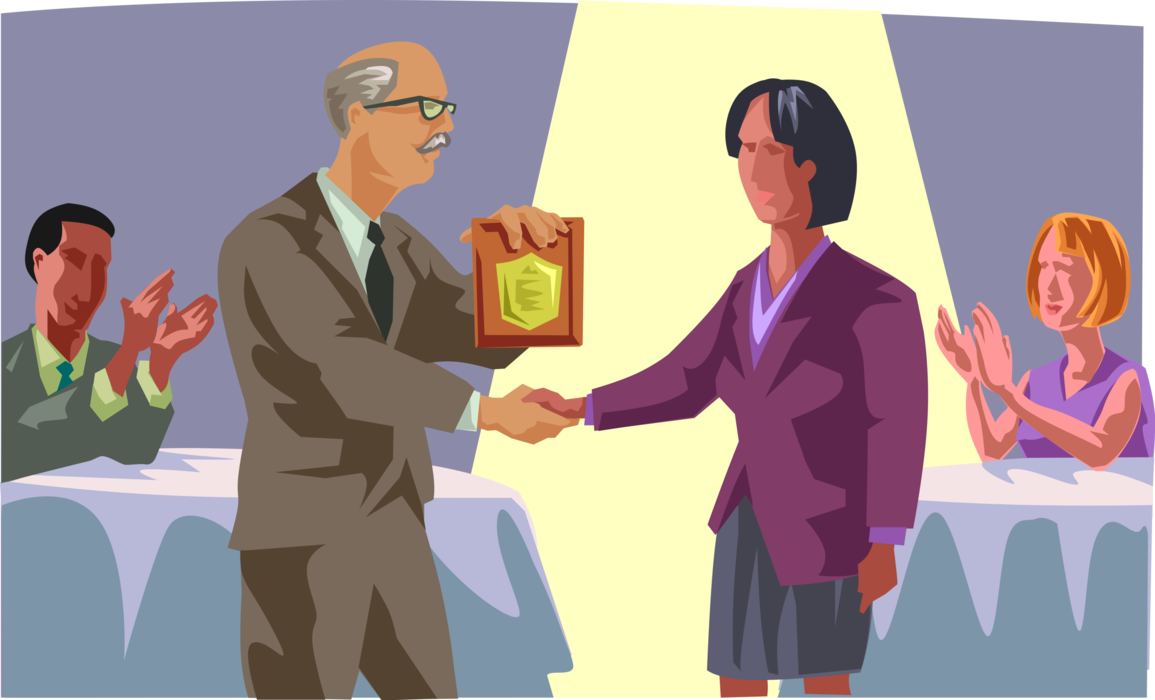 Vector Illustration of High Achieving Employee Receiving an Award from the Boss