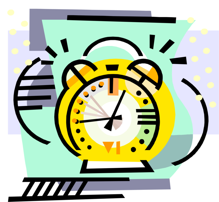 Vector Illustration of Alarm Clock Displays Time and Rings For Wake-Up Call