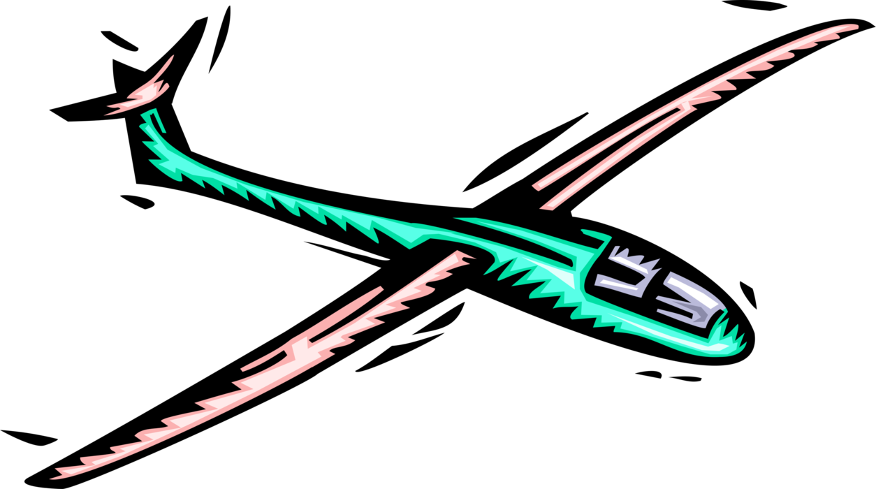 Vector Illustration of Glider Heavier-than-Air Aircraft Glides in Free Flight