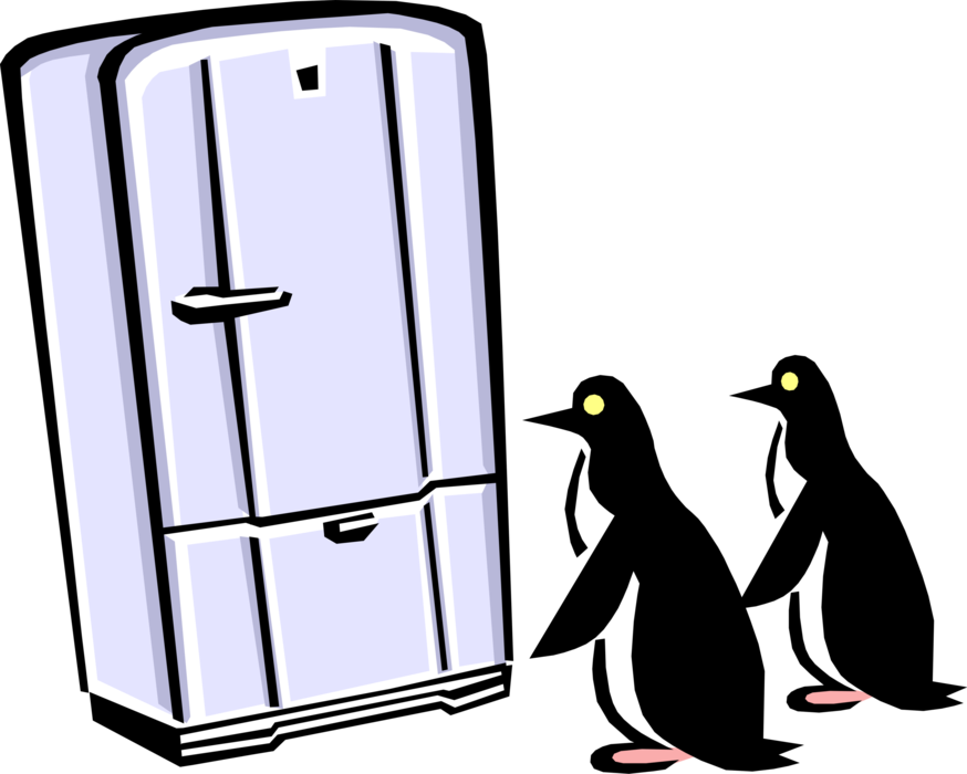 Vector Illustration of Refrigerator Fridge Household Appliance with Arctic Penguins