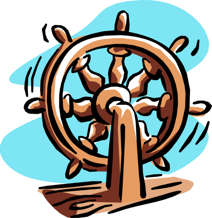 Vector Illustration of Ship's Helm Wheel or Boat's Wheel Steers Ship and Changes Vessel's Course