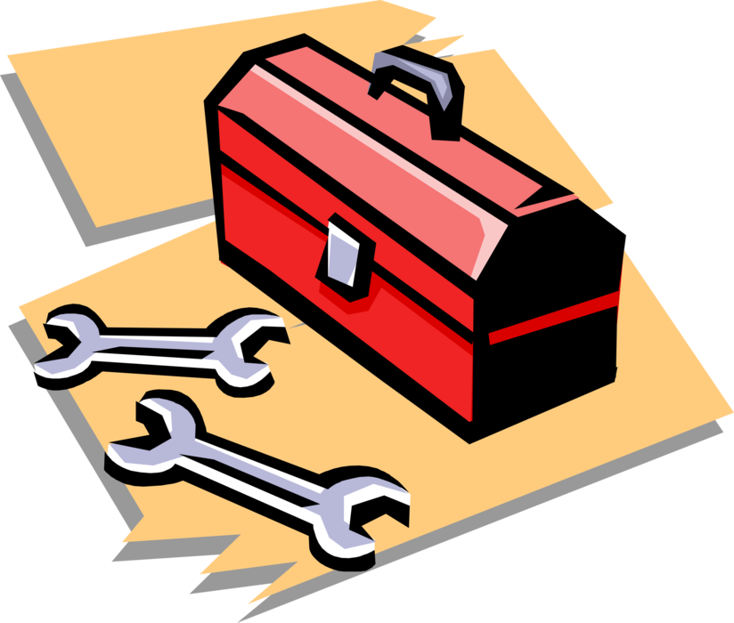 Vector Illustration of Toolbox, Toolkit, Tool Chest or Workbox Organizes and Carries Tools