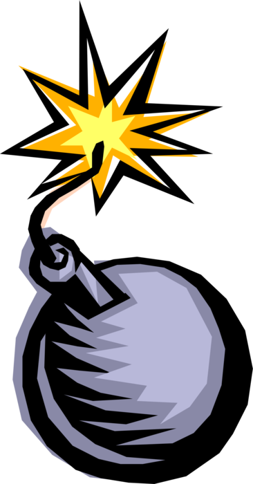 Vector Illustration of Exploding Bomb with Fuse Burning