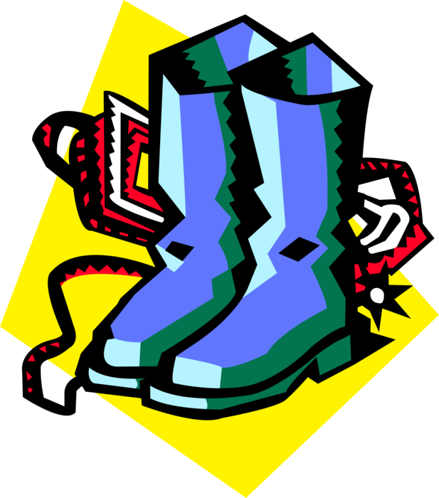 Vector Illustration of Western Cowboy Boots with Spurs Footwear