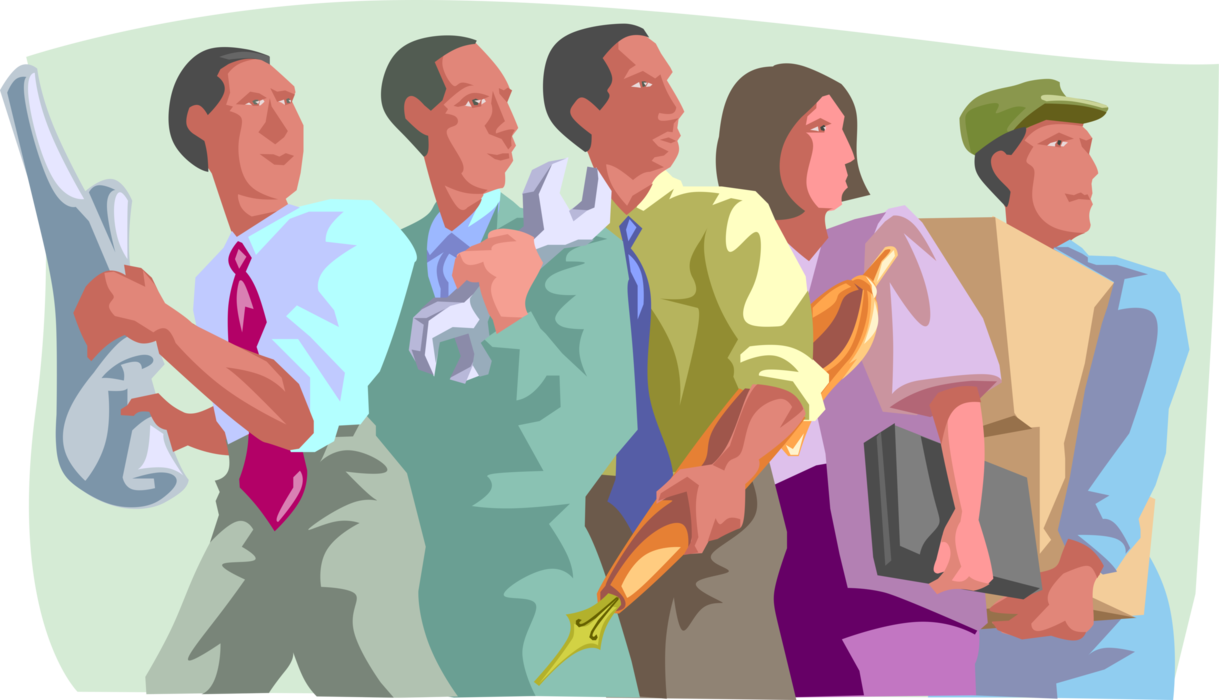 Vector Illustration of Team of Laborers Representing Diverse Professions