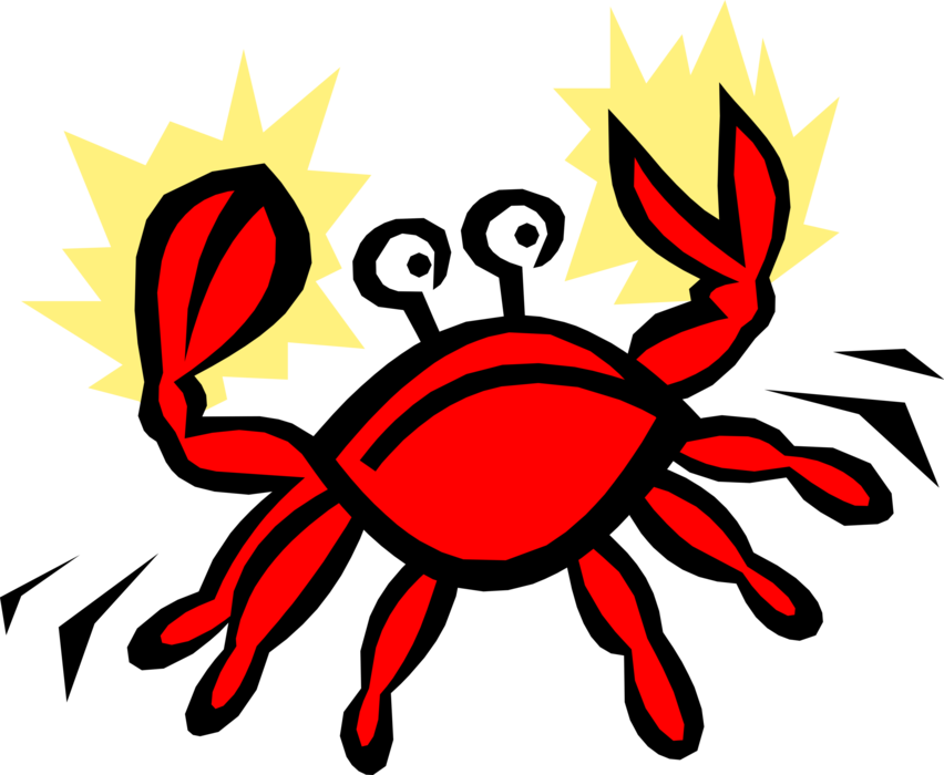 Vector Illustration of Decapod Marine Crustacean Crab with Claws Panics