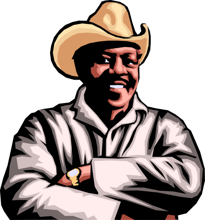 Vector Illustration of African American Farmer in Western Hat
