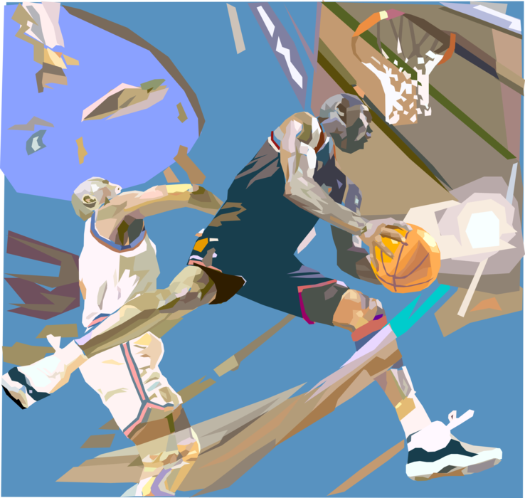 Vector Illustration of Sport of Basketball Game Player Racing to Hoop to Score