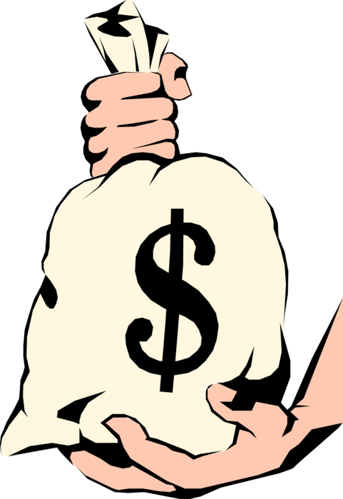 Vector Illustration of Hands Holding Dollars Money Bag, Moneybag, or Sack of Money