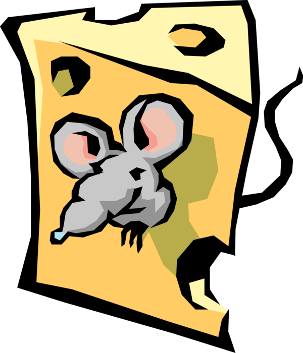 Vector Illustration of Swiss Cheese Dairy Product Food Derived from Milk with Rodent Mouse
