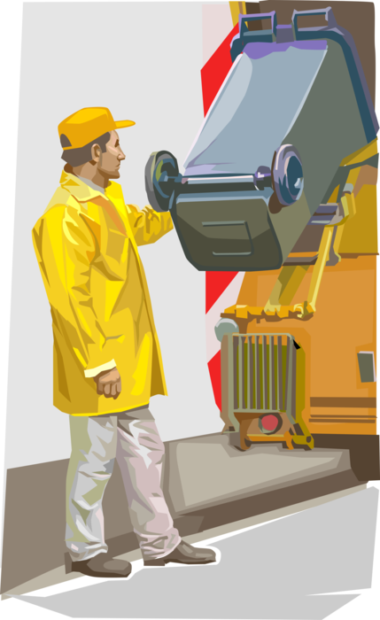 Vector Illustration of Commercial Garbage and Trash Recycling Truck Vehicle Collecting Garbage