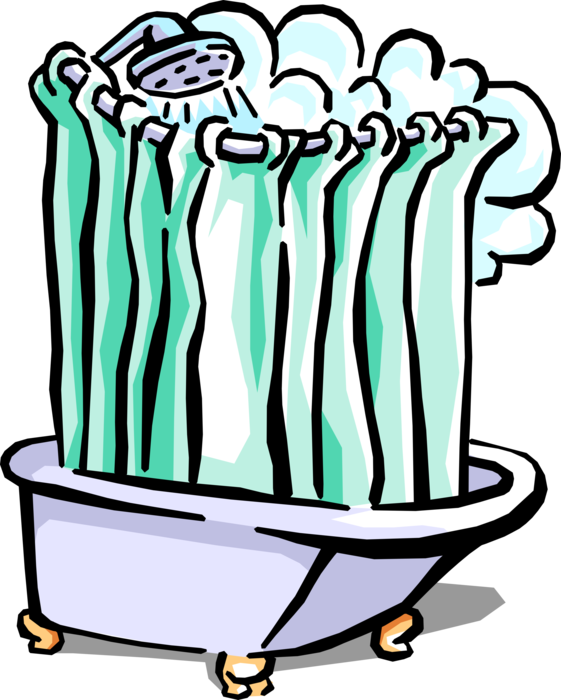 Vector Illustration of Bathroom Bathtub Shower with Showerhead Nozzle