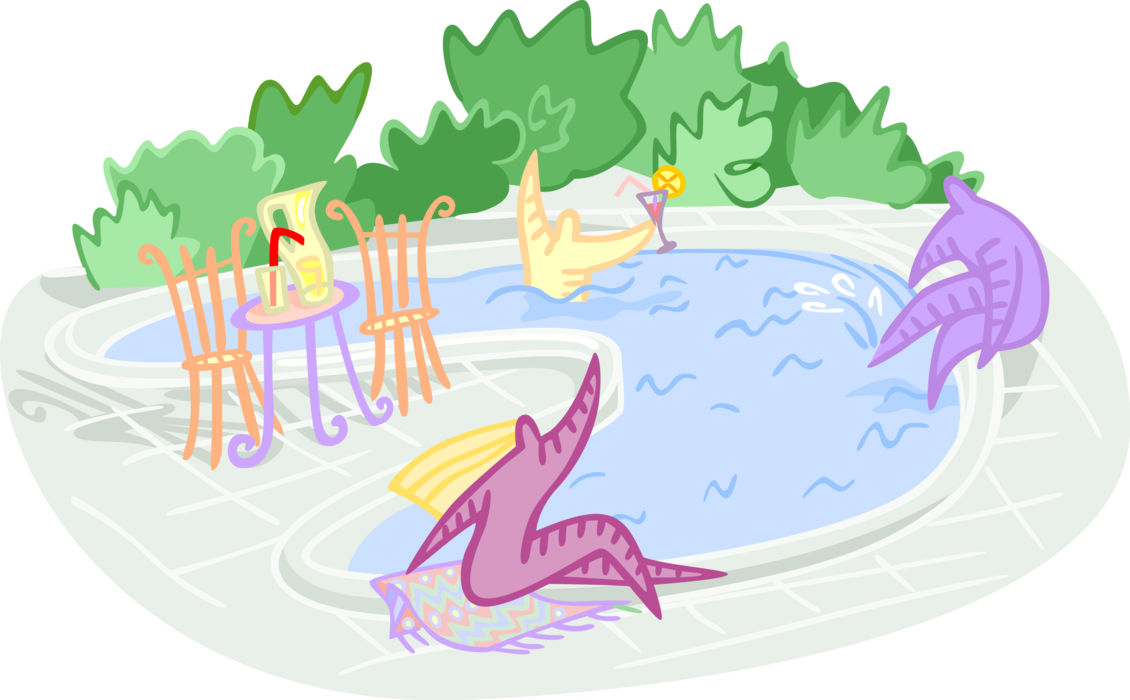 Vector Illustration of Swimmers Swim in Outdoor Swimming Pool