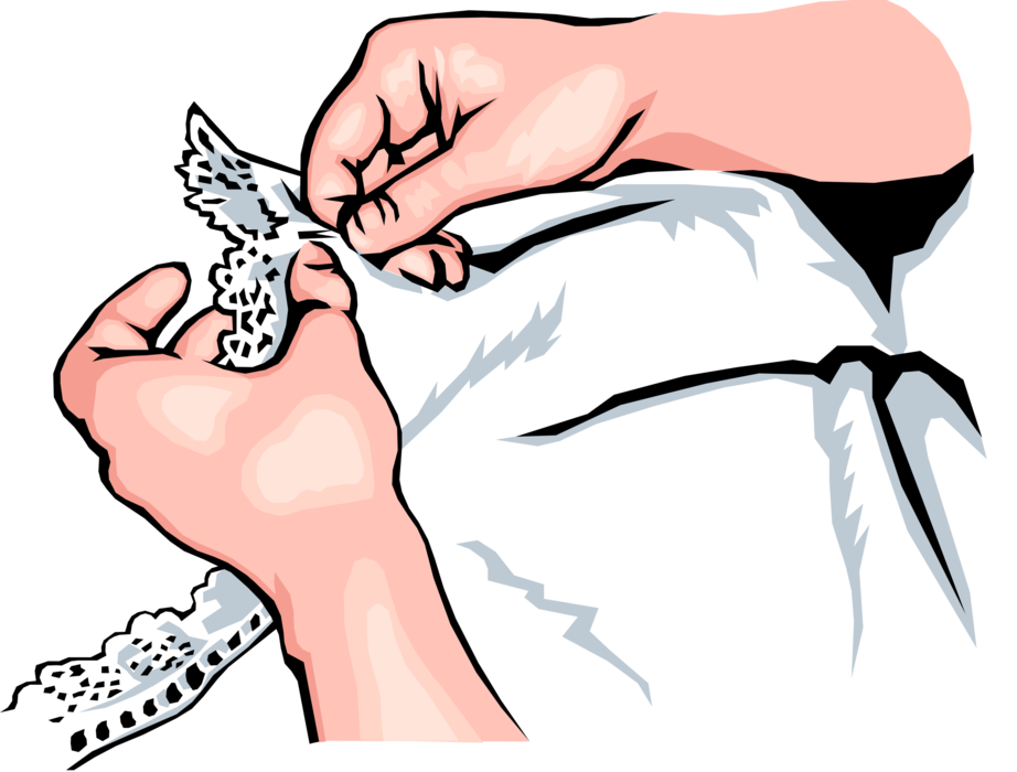 Vector Illustration of Hands Sewing with Needle and Thread