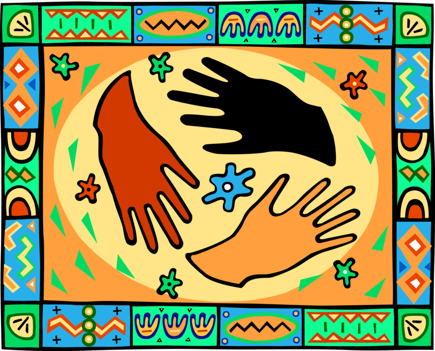 Vector Illustration of Native American Art International Hands, Diversity