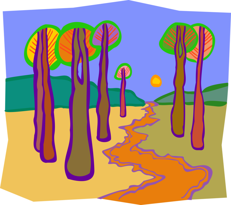 Vector Illustration of Path or Trail Through Forest Trees