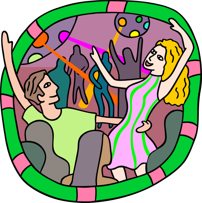 Vector Illustration of Couple Dancing at the Nightclub Dance Discothèque