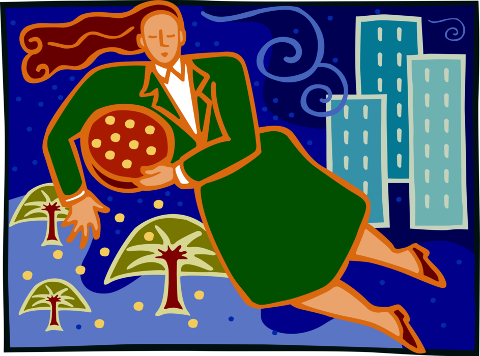 Vector Illustration of Businesswoman Sowing Seeds 
