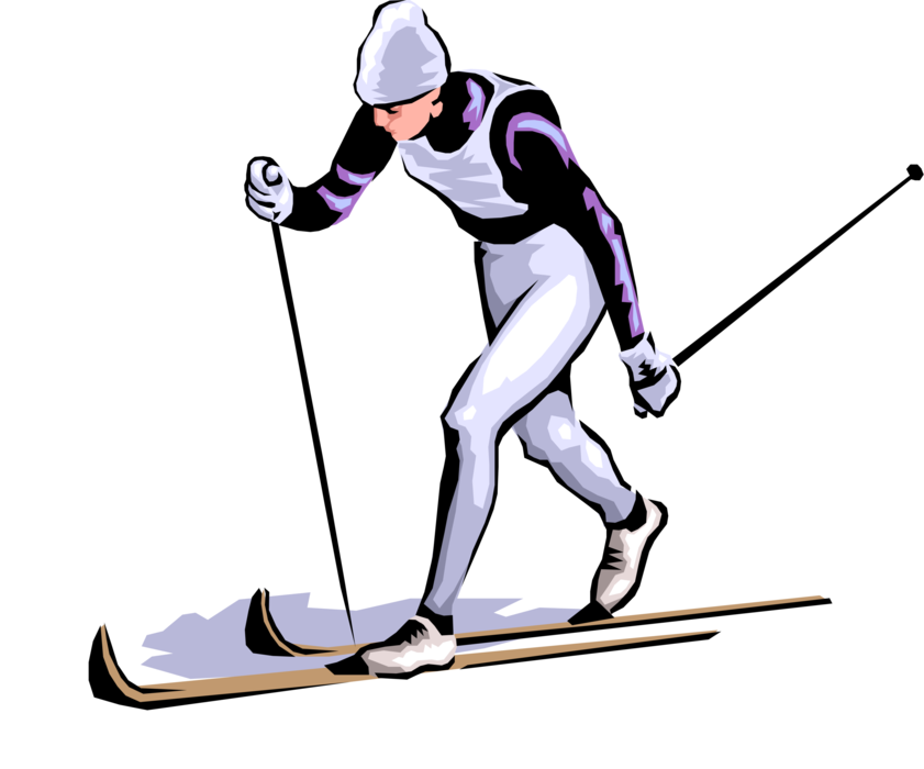 Vector Illustration of Cross-Country Nordic Skier Skis in Competition on Snow