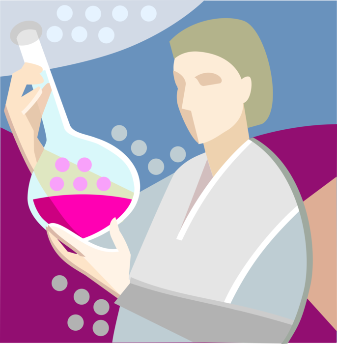 Vector Illustration of Research and Development Chemist with Laboratory Flask