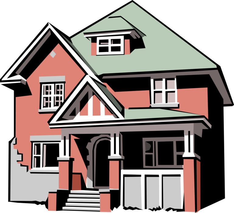 Vector Illustration of Residence House Two-Storey Family Home