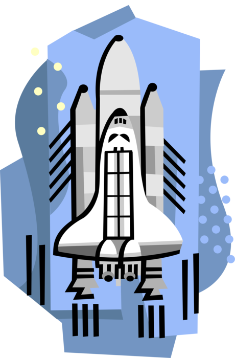 Vector Illustration of The United States NASA Space Shuttle Blasts Off into Outer Space
