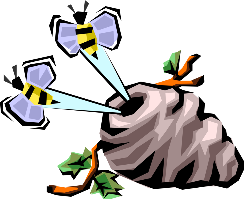 Vector Illustration of Worker Bee Bumblebees or Honeybees Buzzing From Hive