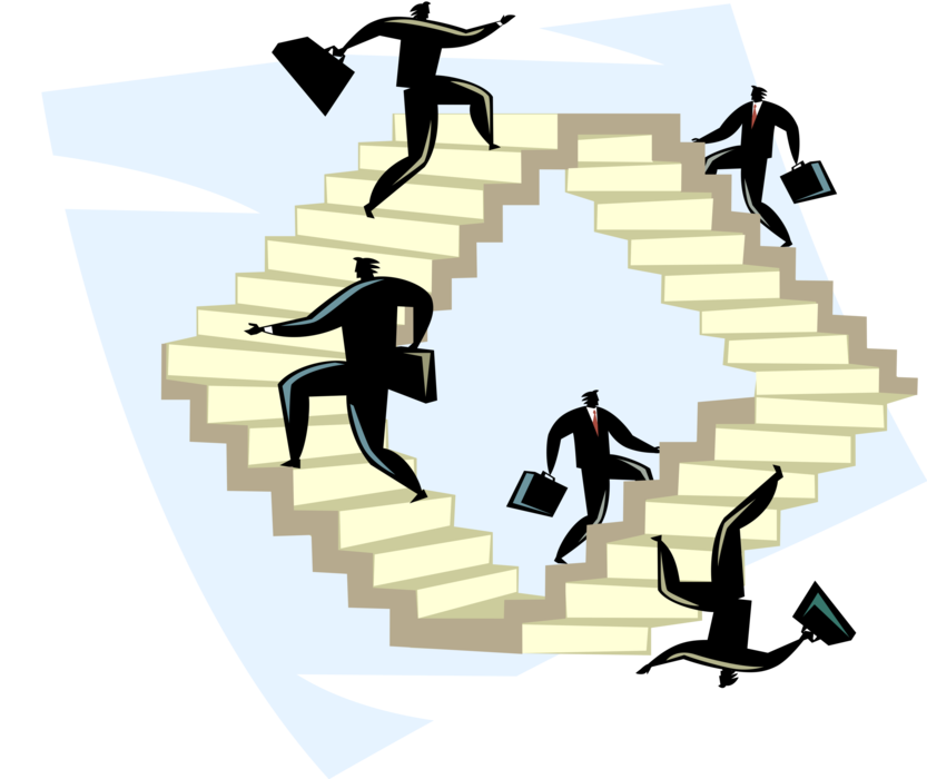 Vector Illustration of Businessmen Take Different Paths on Climb to the Top