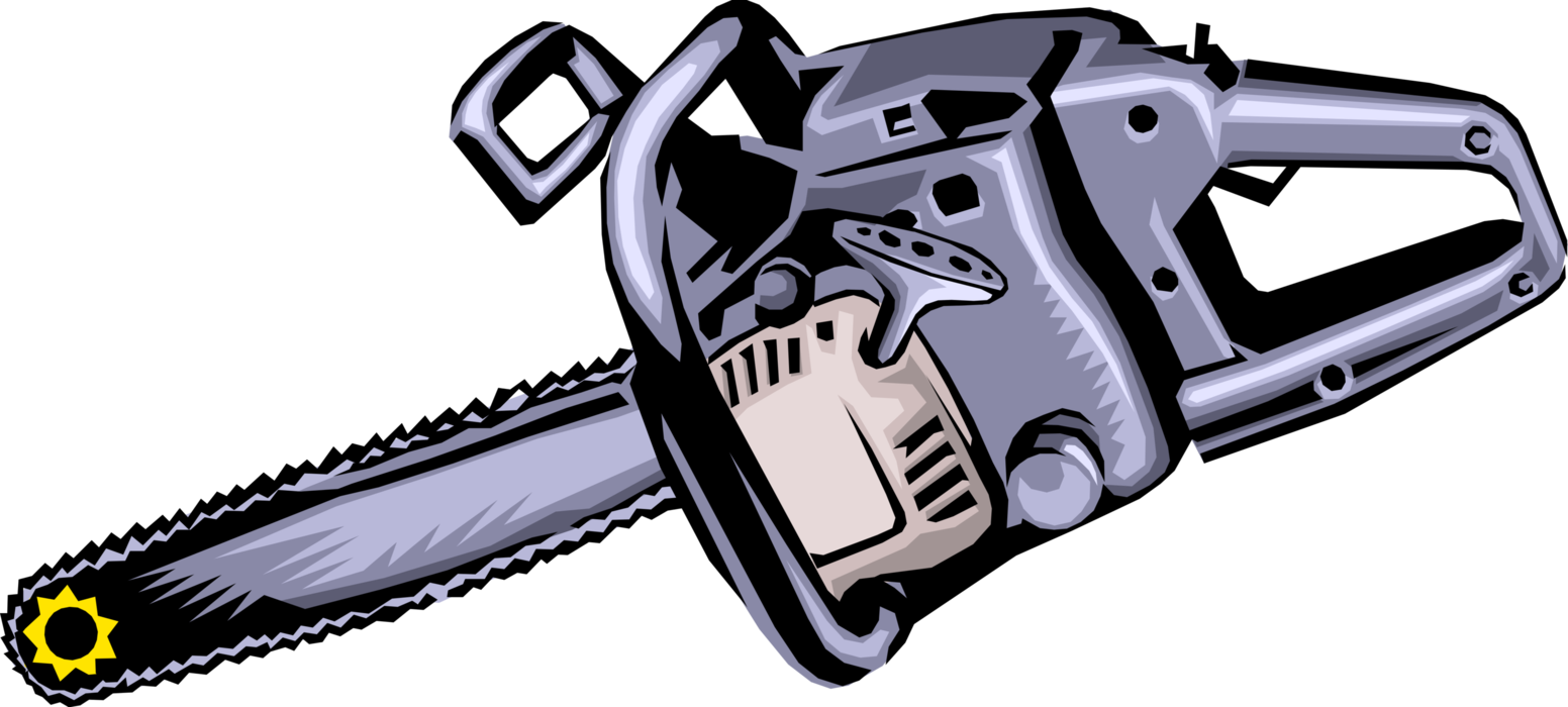 Vector Illustration of Portable Mechanical Chainsaw for Tree Felling, Limbing, Bucking, Pruning