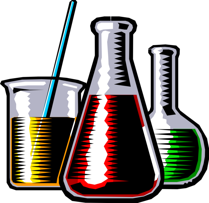 Vector Illustration of Medical Research Laboratory Flasks and Beakers